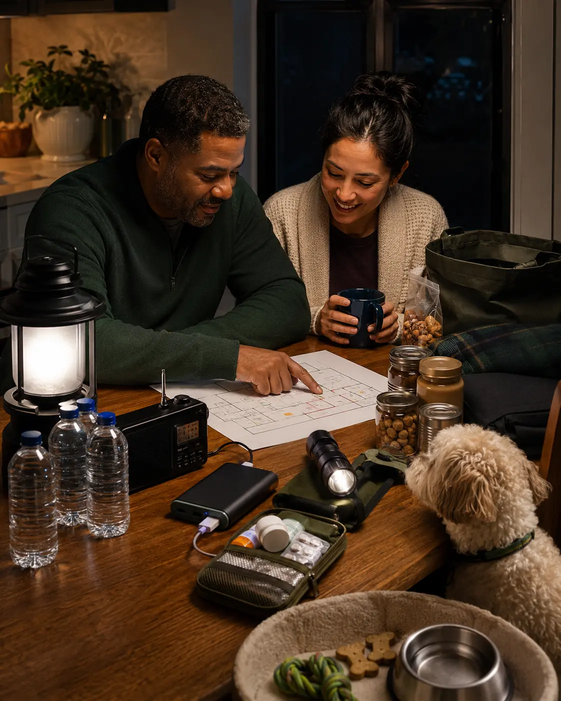 Neighbours reviewing a household blackout plan