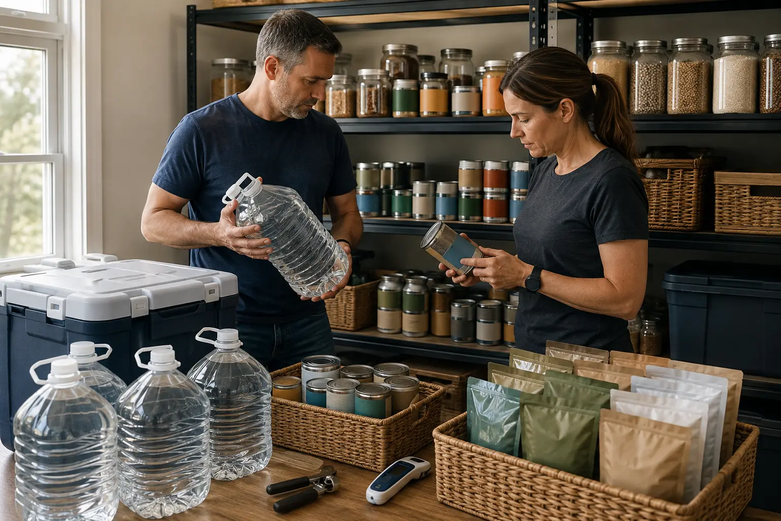 Household organising water and shelf-stable food
